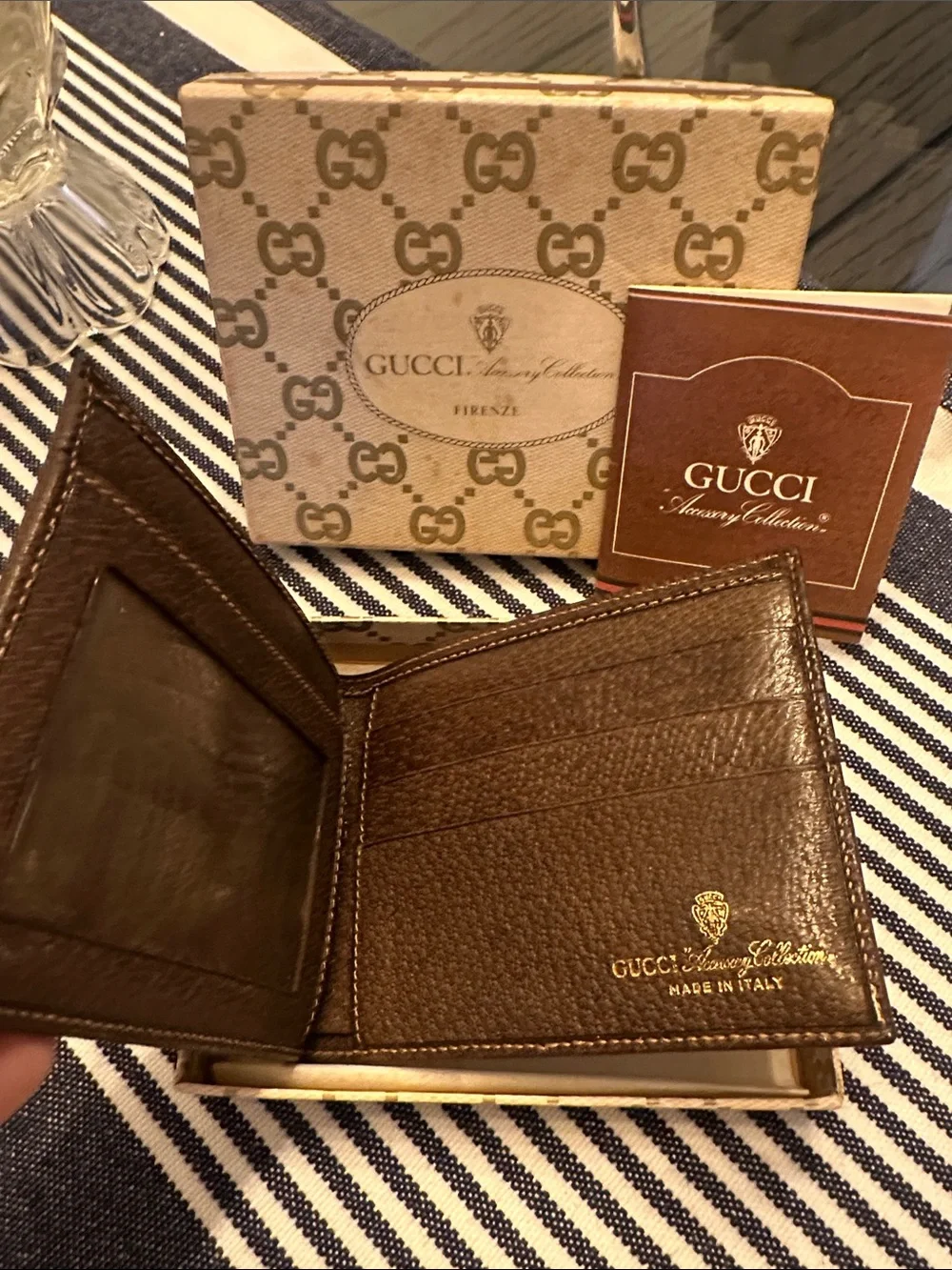 Gucci Brown GG Canvas Money Clip with Green and Red Web